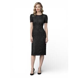 1980s–1990s AP Ltd Black Silk Beaded Sequin Cocktail Dress Size 6